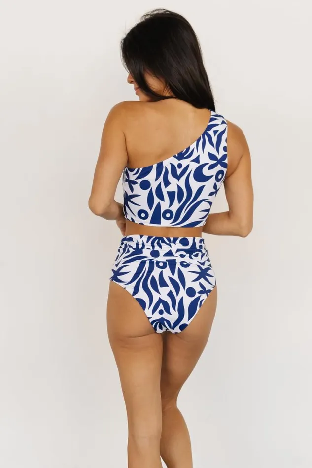 Women Bali One Shoulder Bikini Top White Navy Baltic Born Bikini