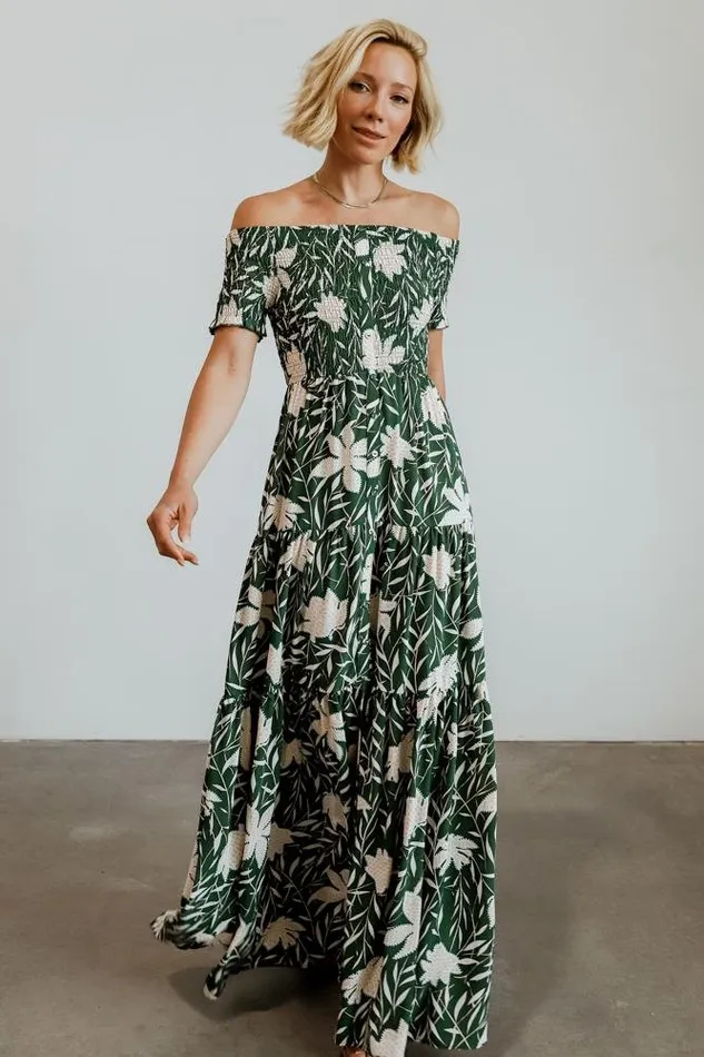Women Becca Smocked Maxi Dress Green Baltic Born Maxi Dresses