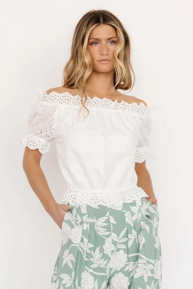 Women Betty Eyelet Ruffle Top White Baltic Born Blouses and Shirts Women Betty Eyelet Ruffle Top White Baltic Born Blouses and Shirts