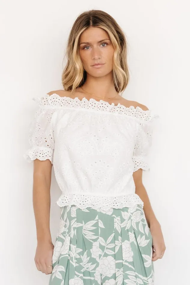 Women Betty Eyelet Ruffle Top White Baltic Born Blouses and Shirts Women Betty Eyelet Ruffle Top White Baltic Born Blouses and Shirts