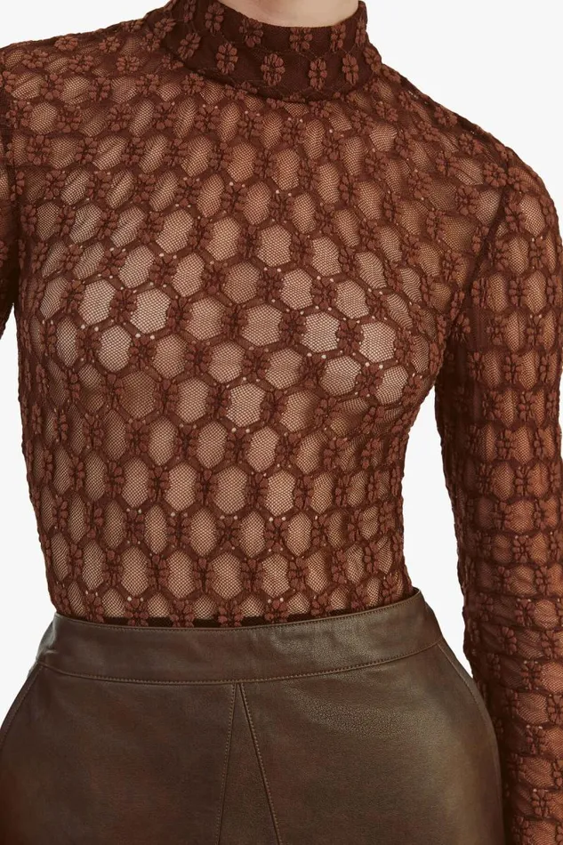Women Bodysuits Bardot Adoni Backless Mesh Bodysuit In Chocolate Chocolate Women Bodysuits Bardot Adoni Backless Mesh Bodysuit In Chocolate Chocolate