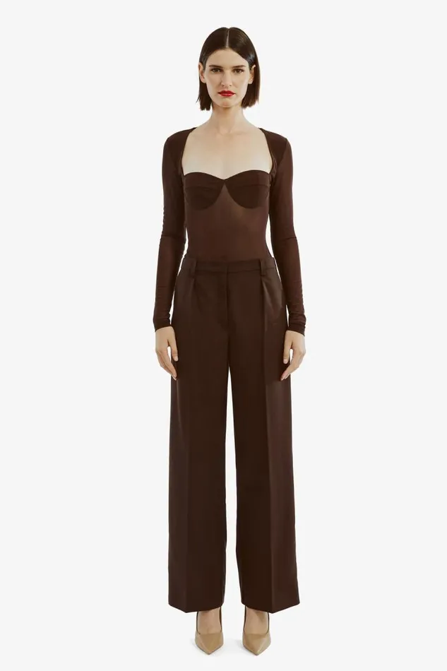 Women Bodysuits Bardot Carter Mesh Bodysuit In Chocolate Chocolate
