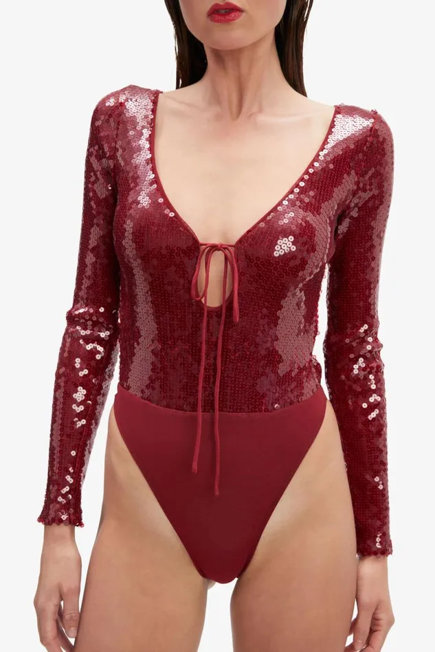 Women Bodysuits Bardot Verona Sequin Bodysuit In Burgundy Burgundy Women Bodysuits Bardot Verona Sequin Bodysuit In Burgundy Burgundy