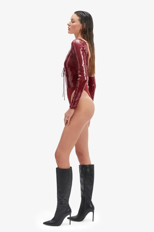 Women Bodysuits Bardot Verona Sequin Bodysuit In Burgundy Burgundy Women Bodysuits Bardot Verona Sequin Bodysuit In Burgundy Burgundy