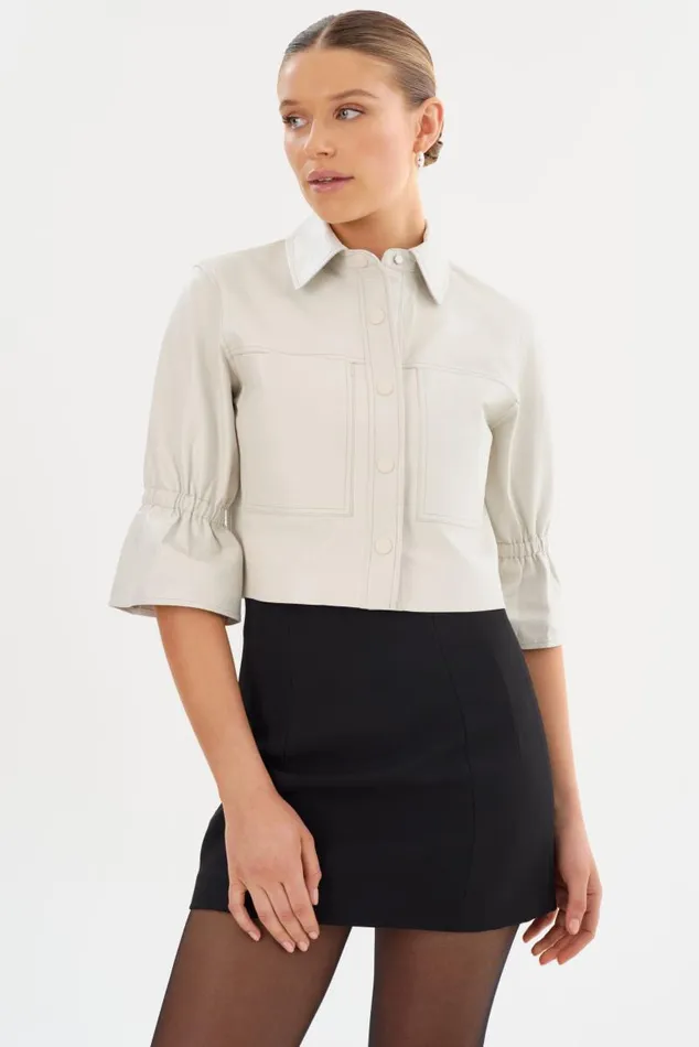 Women CAROLINA Leather Ruffle Sleeve Jacket Winter White LAMARQUE Short Sleeve Jackets Women CAROLINA Leather Ruffle Sleeve Jacket Winter White LAMARQUE Short Sleeve Jackets