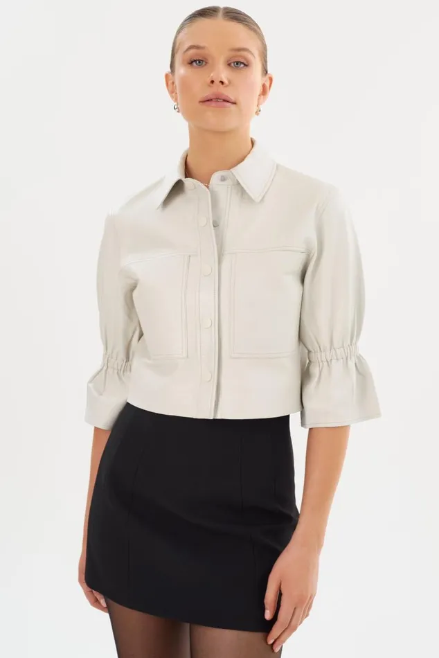Women CAROLINA Leather Ruffle Sleeve Jacket Winter White LAMARQUE Short Sleeve Jackets Women CAROLINA Leather Ruffle Sleeve Jacket Winter White LAMARQUE Short Sleeve Jackets