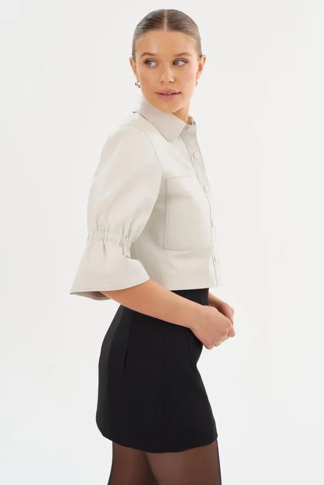 Women CAROLINA Leather Ruffle Sleeve Jacket Winter White LAMARQUE Short Sleeve Jackets Women CAROLINA Leather Ruffle Sleeve Jacket Winter White LAMARQUE Short Sleeve Jackets