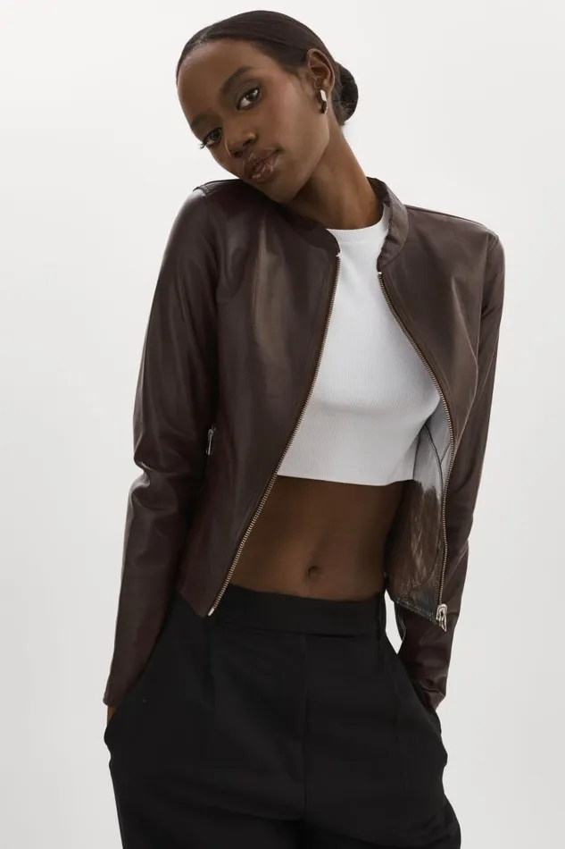 Women CHAPIN Reversible Leather Bomber Mahoganysilver LAMARQUE Leather Jackets