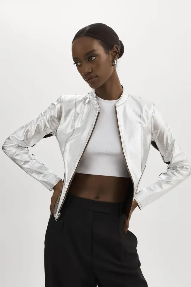 Women CHAPIN Reversible Leather Bomber Mahoganysilver LAMARQUE Leather Jackets