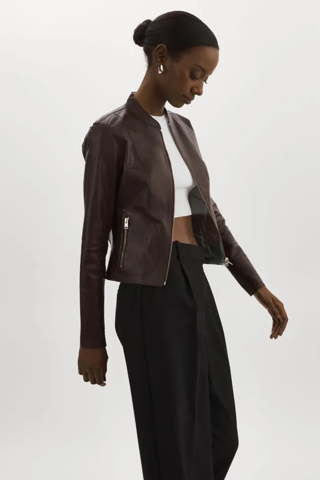 Women CHAPIN Reversible Leather Bomber Mahoganysilver LAMARQUE Leather Jackets