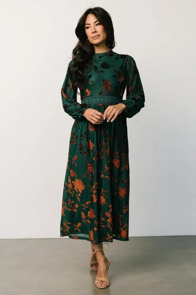 Women Christine Velvet Embossed Midi Dress Jade Baltic Born The Guest Edit