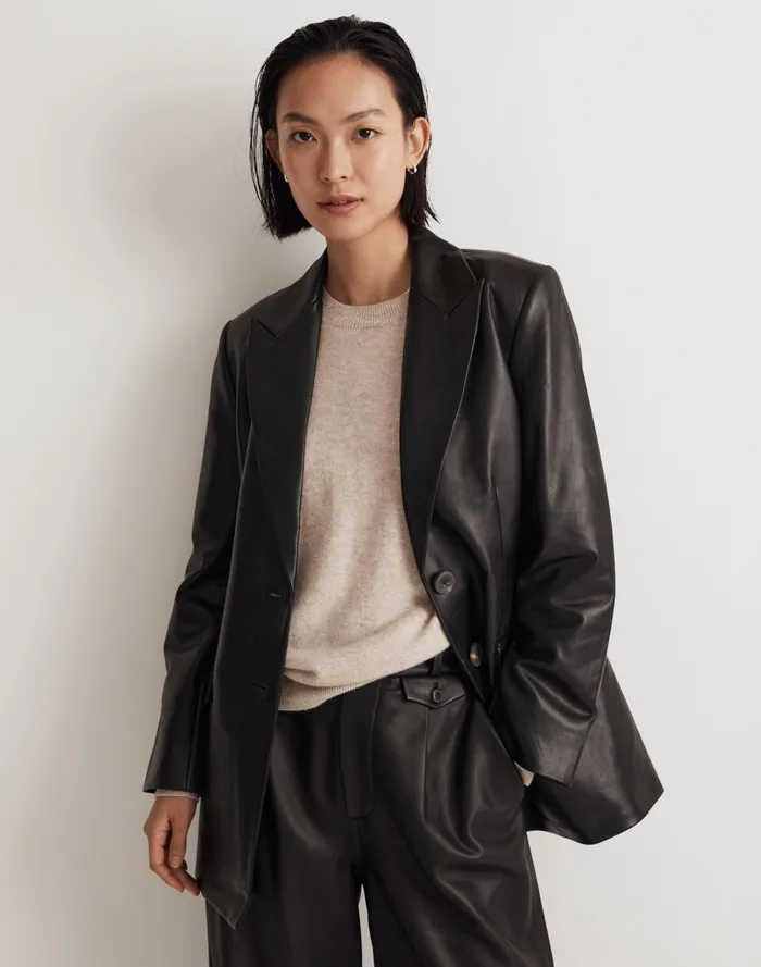 Women Coats Jackets Madewell The Bedford Oversized Blazer In Leather True Black