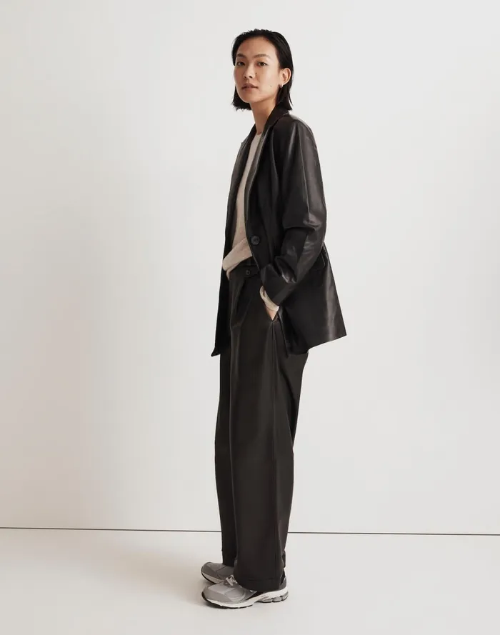 Women Coats Jackets Madewell The Bedford Oversized Blazer In Leather True Black