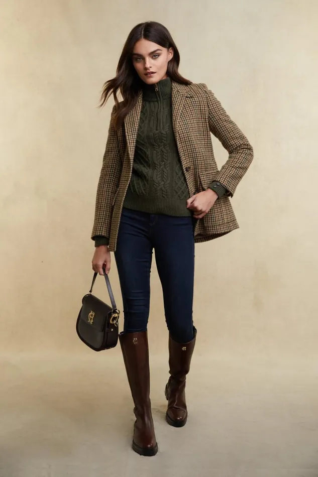 Women Country Cable Quarter Zip Knit Forest Green Holland Cooper Knitwear Women Country Cable Quarter Zip Knit Forest Green Holland Cooper Knitwear