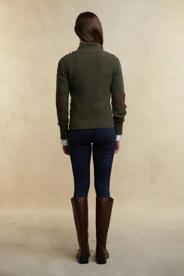 Women Country Cable Quarter Zip Knit Forest Green Holland Cooper Knitwear Women Country Cable Quarter Zip Knit Forest Green Holland Cooper Knitwear