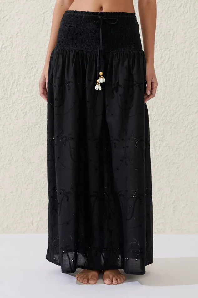 Women Cover Ups Cotton On The Vacation Maxi Skirt Black Palm Tree