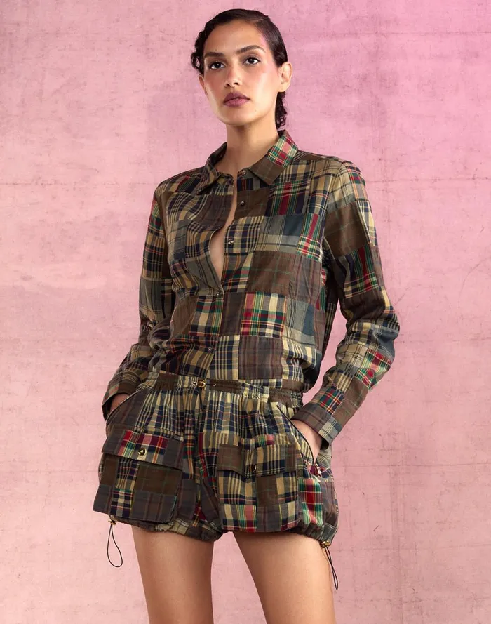 Women Cynthia Rowley Bottoms Madrid Madras Cargo Shorts Plaid Women Cynthia Rowley Bottoms Madrid Madras Cargo Shorts Plaid