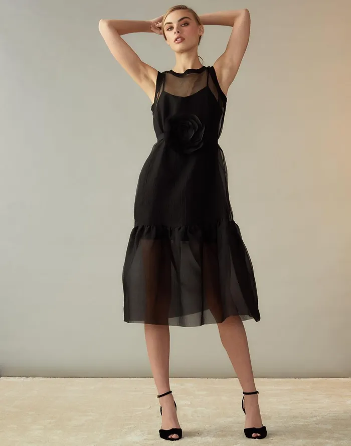 Women Cynthia Rowley Dresses Carrie Organza Midi Dress Black