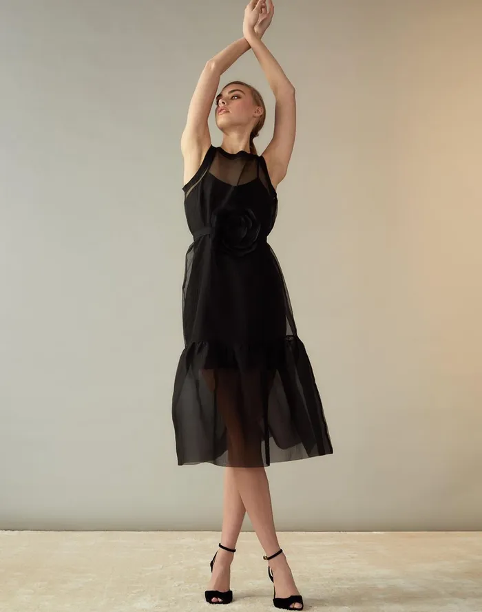 Women Cynthia Rowley Dresses Carrie Organza Midi Dress Black
