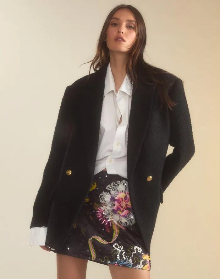 Women Cynthia Rowley Tops Bardot Boucl Blazer Black