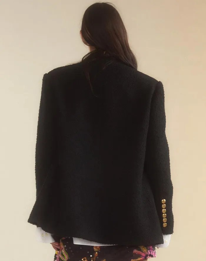 Women Cynthia Rowley Tops Bardot Boucl Blazer Black Women Cynthia Rowley Tops Bardot Boucl Blazer Black