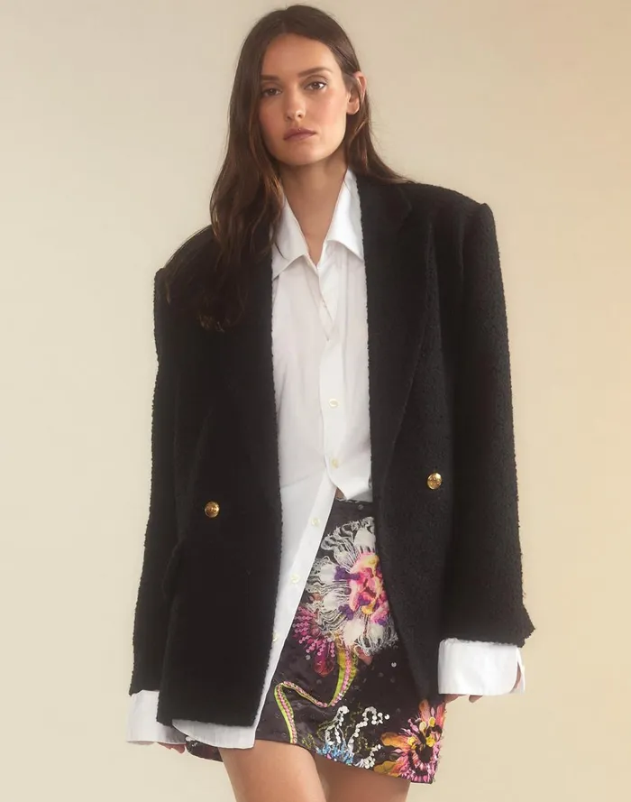 Women Cynthia Rowley Tops Bardot Boucl Blazer Black Women Cynthia Rowley Tops Bardot Boucl Blazer Black