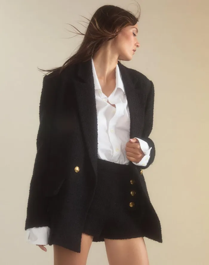 Women Cynthia Rowley Tops Bardot Boucl Blazer Black Women Cynthia Rowley Tops Bardot Boucl Blazer Black