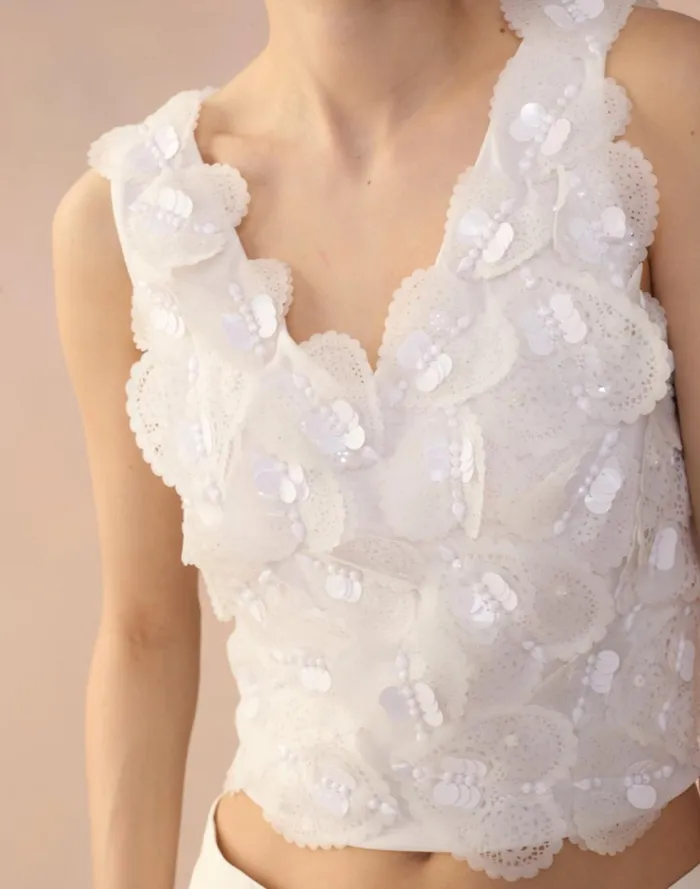 Women Cynthia Rowley Tops Elle Embellished Hearts Top White