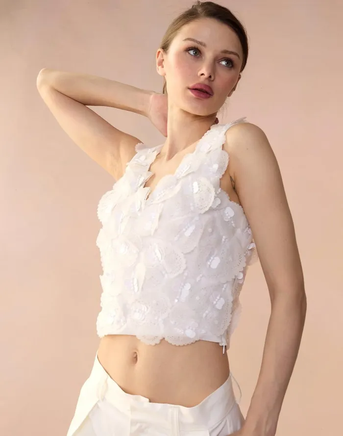 Women Cynthia Rowley Tops Elle Embellished Hearts Top White Women Cynthia Rowley Tops Elle Embellished Hearts Top White
