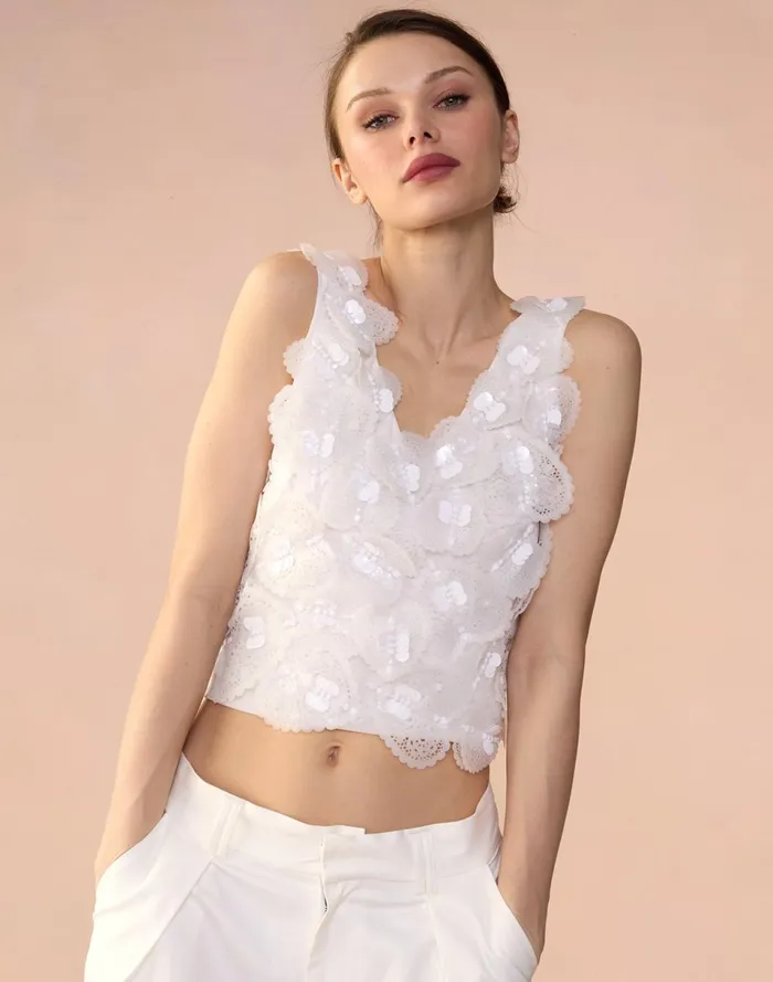 Women Cynthia Rowley Tops Elle Embellished Hearts Top White Women Cynthia Rowley Tops Elle Embellished Hearts Top White