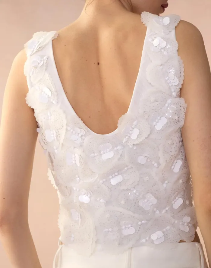 Women Cynthia Rowley Tops Elle Embellished Hearts Top White Women Cynthia Rowley Tops Elle Embellished Hearts Top White