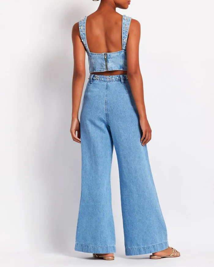 Women Denim PatBO HandBeaded Denim Top FINAL SALE Denim