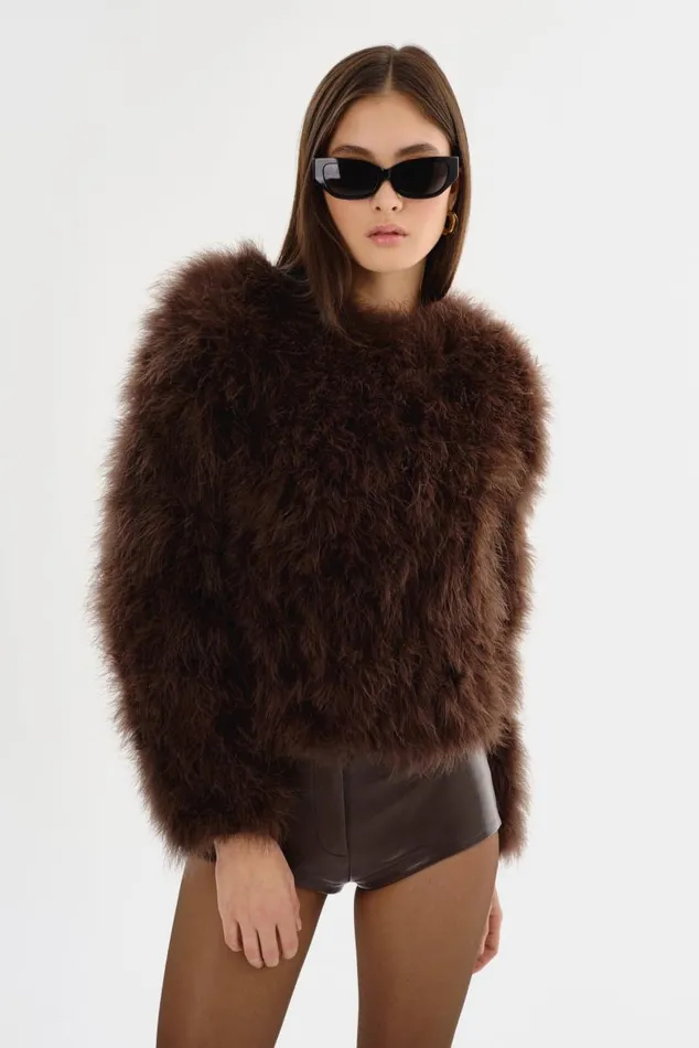 Women DEORA Feather Jacket Chocolate LAMARQUE Feather Jackets