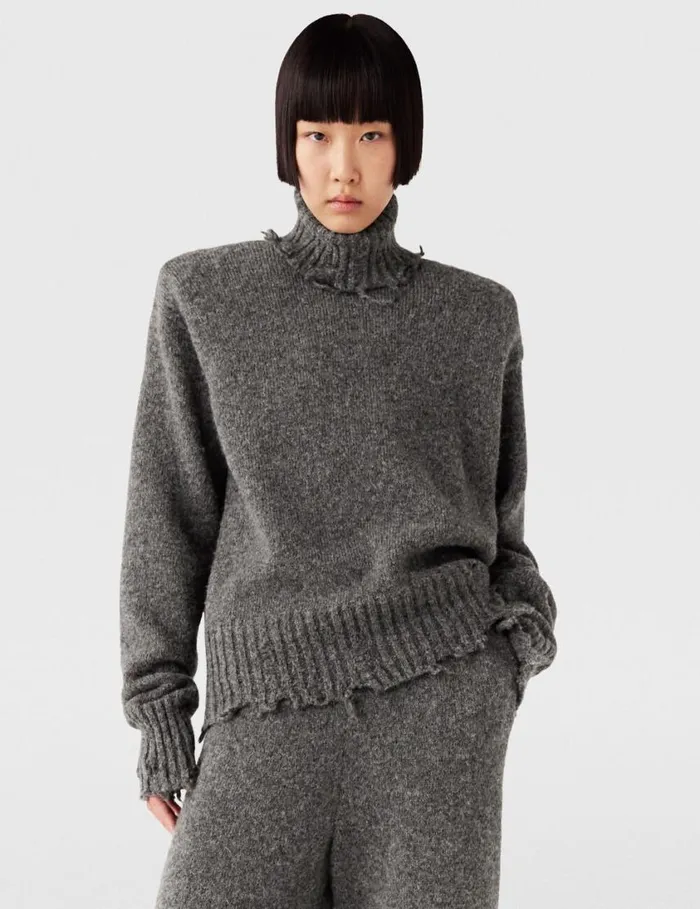 Women Distressed Turtleneck Jumper Charcoal Grey Stella McCartney Knitwear