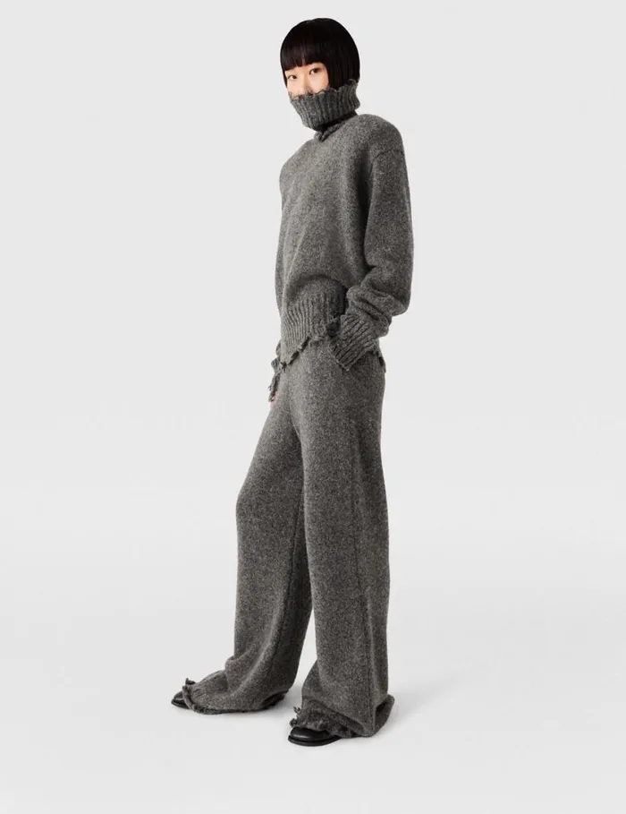 Women Distressed Turtleneck Jumper Charcoal Grey Stella McCartney Knitwear