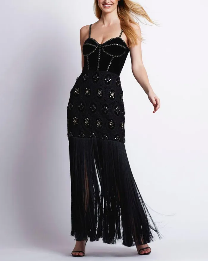 Women Dresses and Jumpsuits PatBO BEADED VELVET LACE MAXI DRESS EXCLUSIVE Black