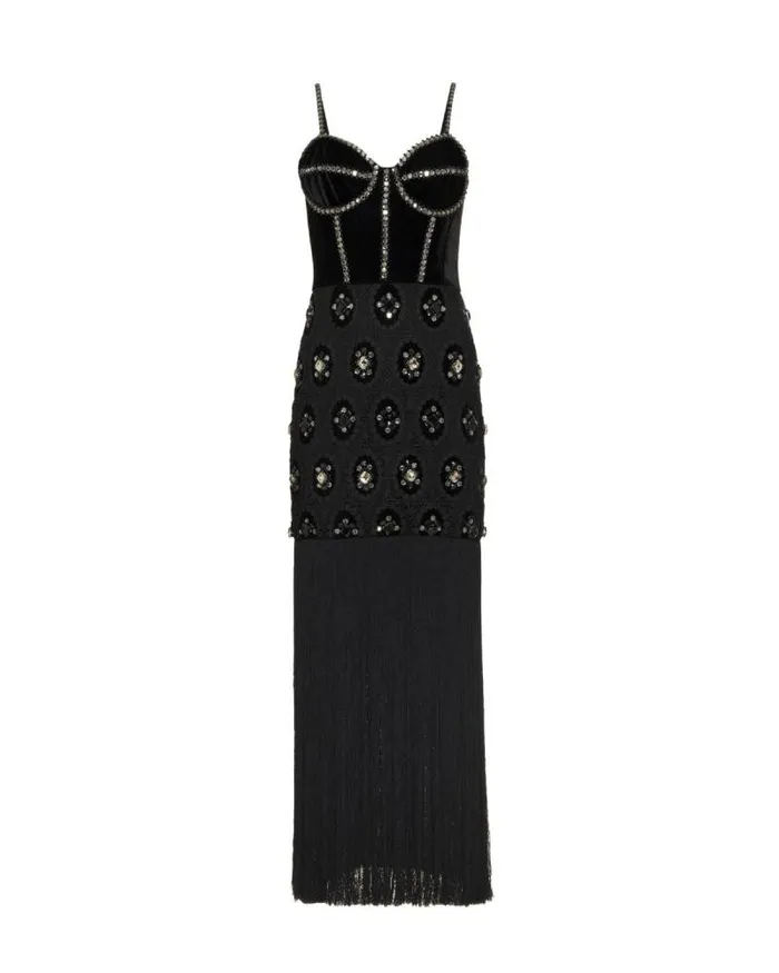 Women Dresses and Jumpsuits PatBO BEADED VELVET LACE MAXI DRESS EXCLUSIVE Black