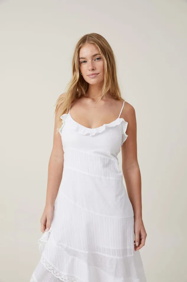 Women Dresses Cotton On Milly Spliced Asymmetrical Midi Dress White
