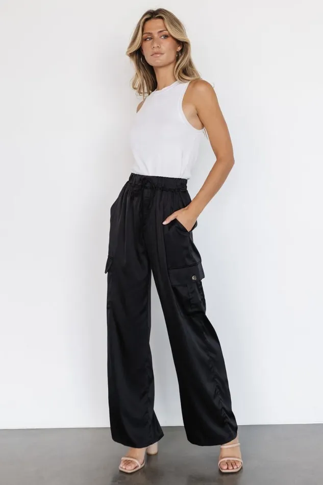 Women Drey Satin Pants Black Baltic Born Pants