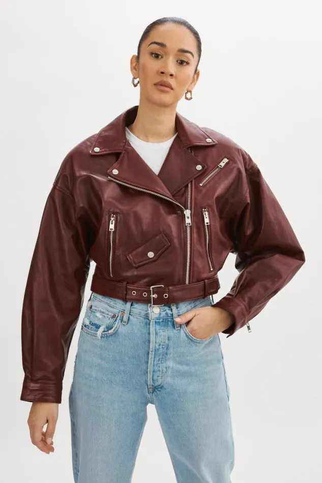 Women DYLAN 80039s Leather Biker Jacket Porto LAMARQUE Leather Jackets