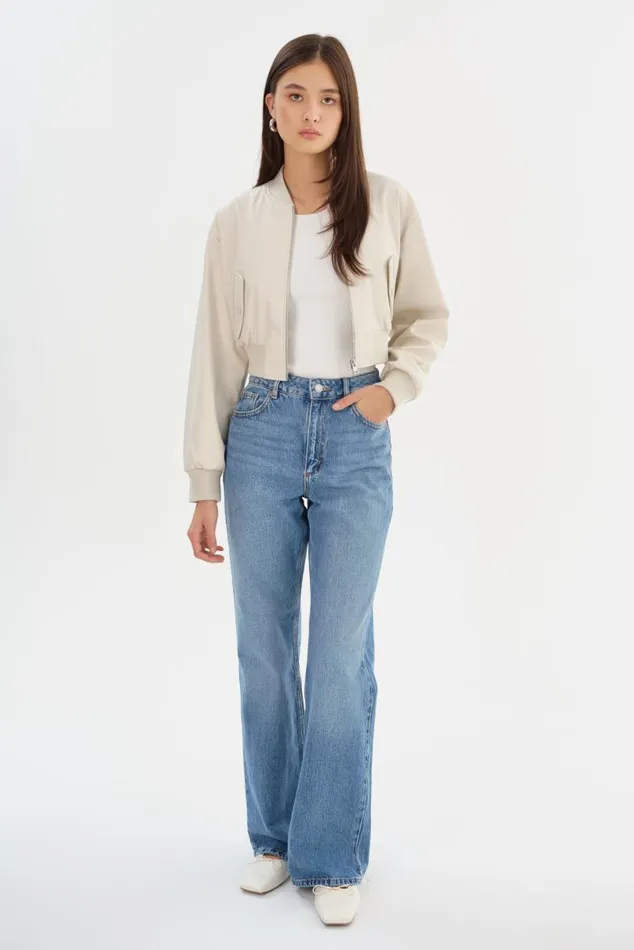 Women EVELIN Faux Leather Cropped Bomber Bone LAMARQUE Bombers