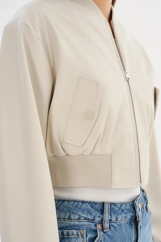Women EVELIN Faux Leather Cropped Bomber Bone LAMARQUE Bombers