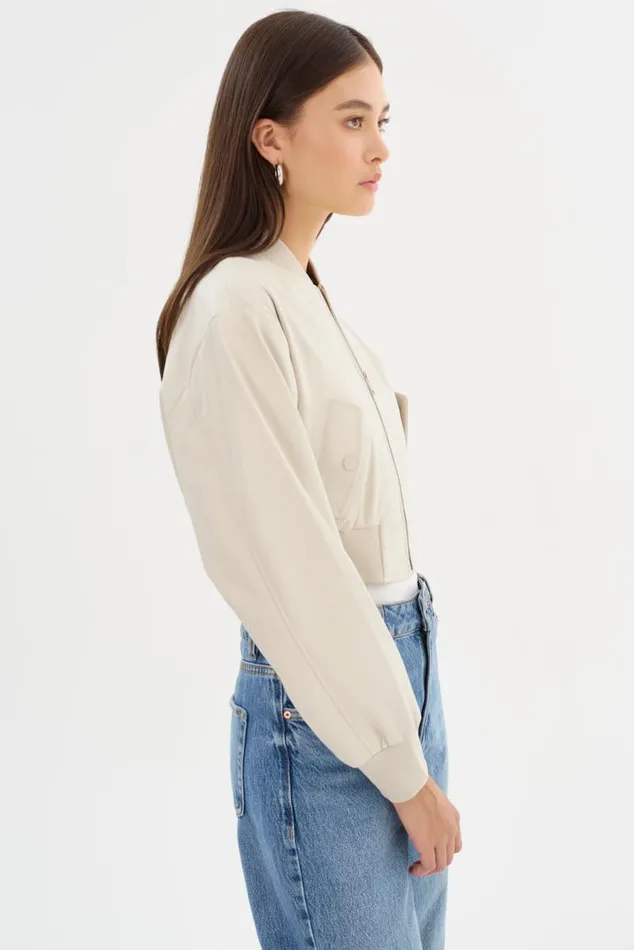 Women EVELIN Faux Leather Cropped Bomber Bone LAMARQUE Bombers