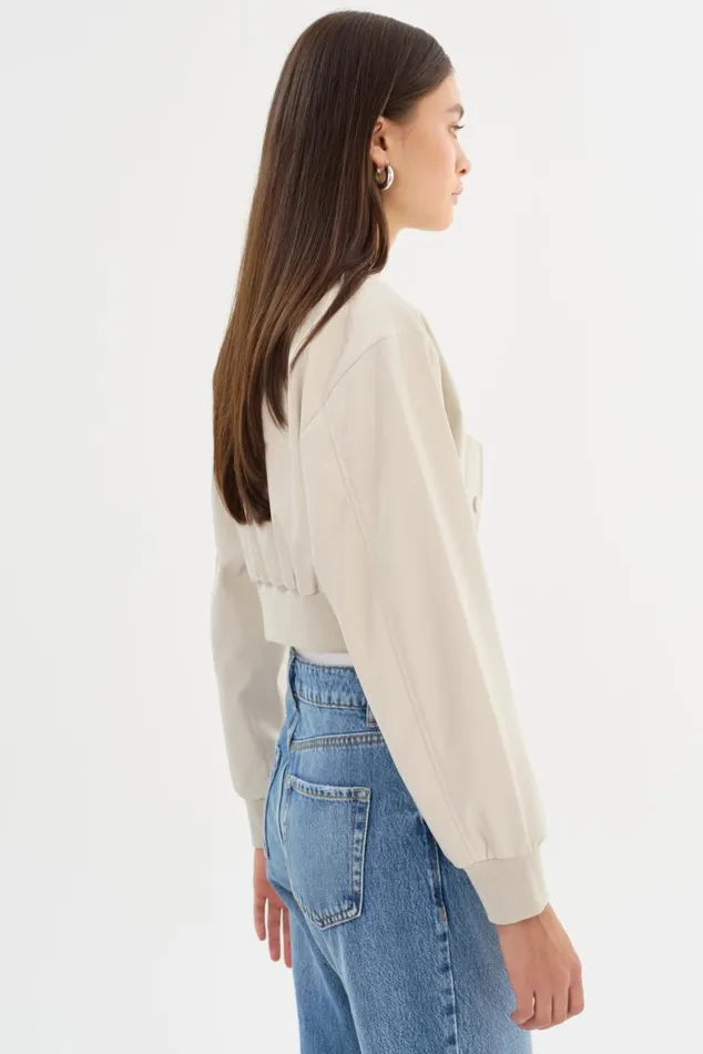 Women EVELIN Faux Leather Cropped Bomber Bone LAMARQUE Bombers