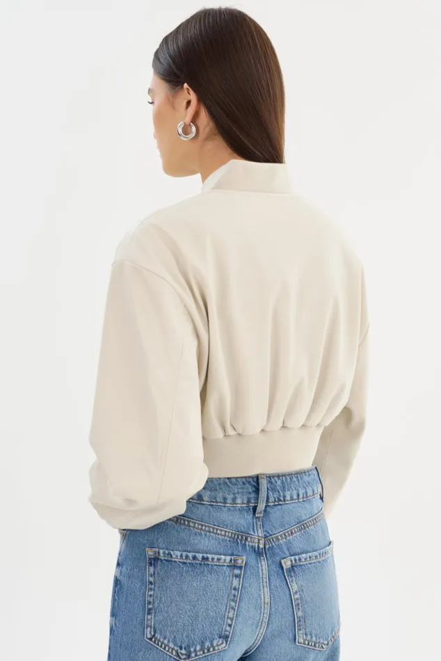 Women EVELIN Faux Leather Cropped Bomber Bone LAMARQUE Bombers