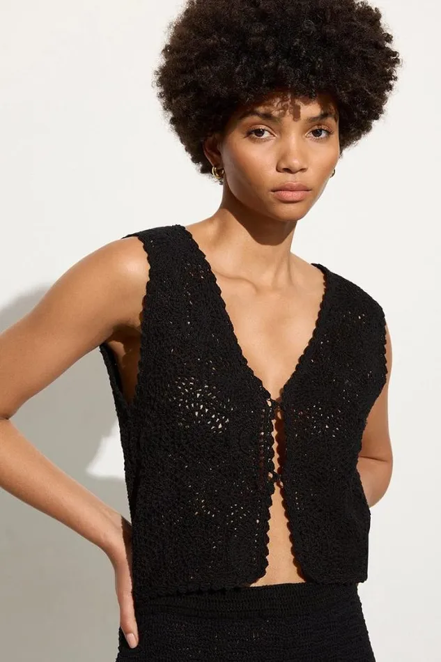 Women Faithfull The Brand Tops Alejandreas Handmade Crochet Vest Black
