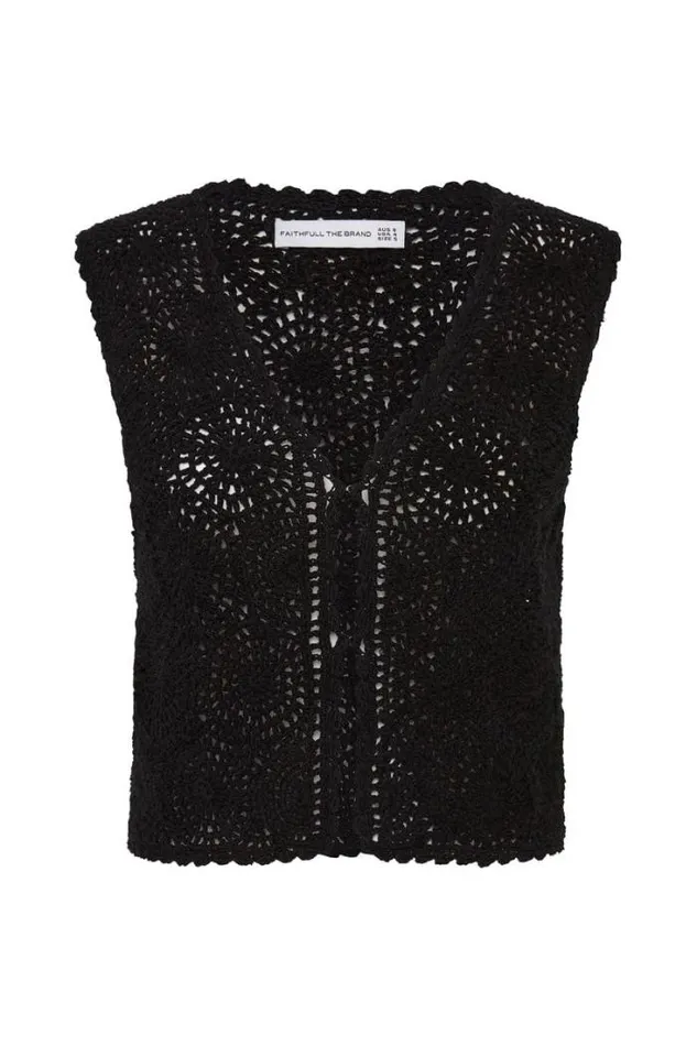 Women Faithfull The Brand Tops Alejandreas Handmade Crochet Vest Black