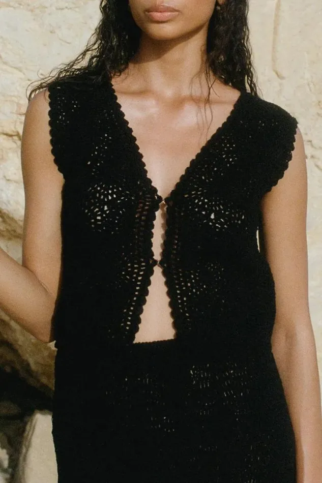 Women Faithfull The Brand Tops Alejandreas Handmade Crochet Vest Black