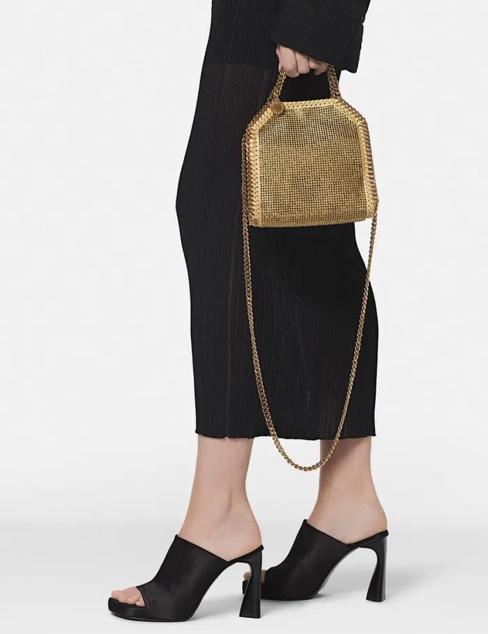 Women Falabella Crystal Mesh Mini Tote Bag Gold Stella McCartney Iconic Falabella