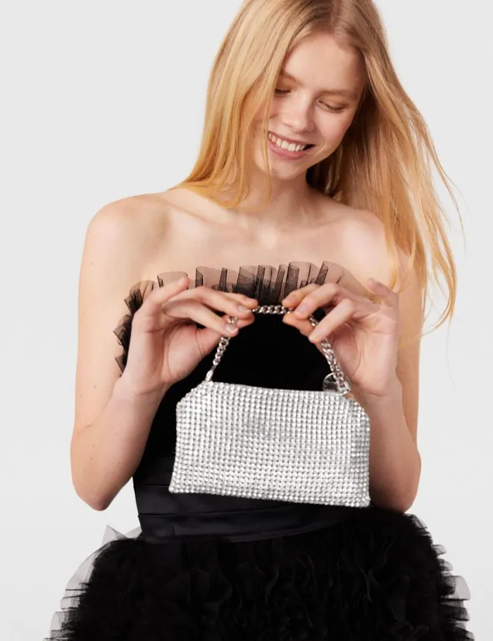 Women Falabella Crystal Mesh Shoulder Bag Metallic Silver Stella McCartney Mini Bags And Clutches Women Falabella Crystal Mesh Shoulder Bag Metallic Silver Stella McCartney Mini Bags And Clutches